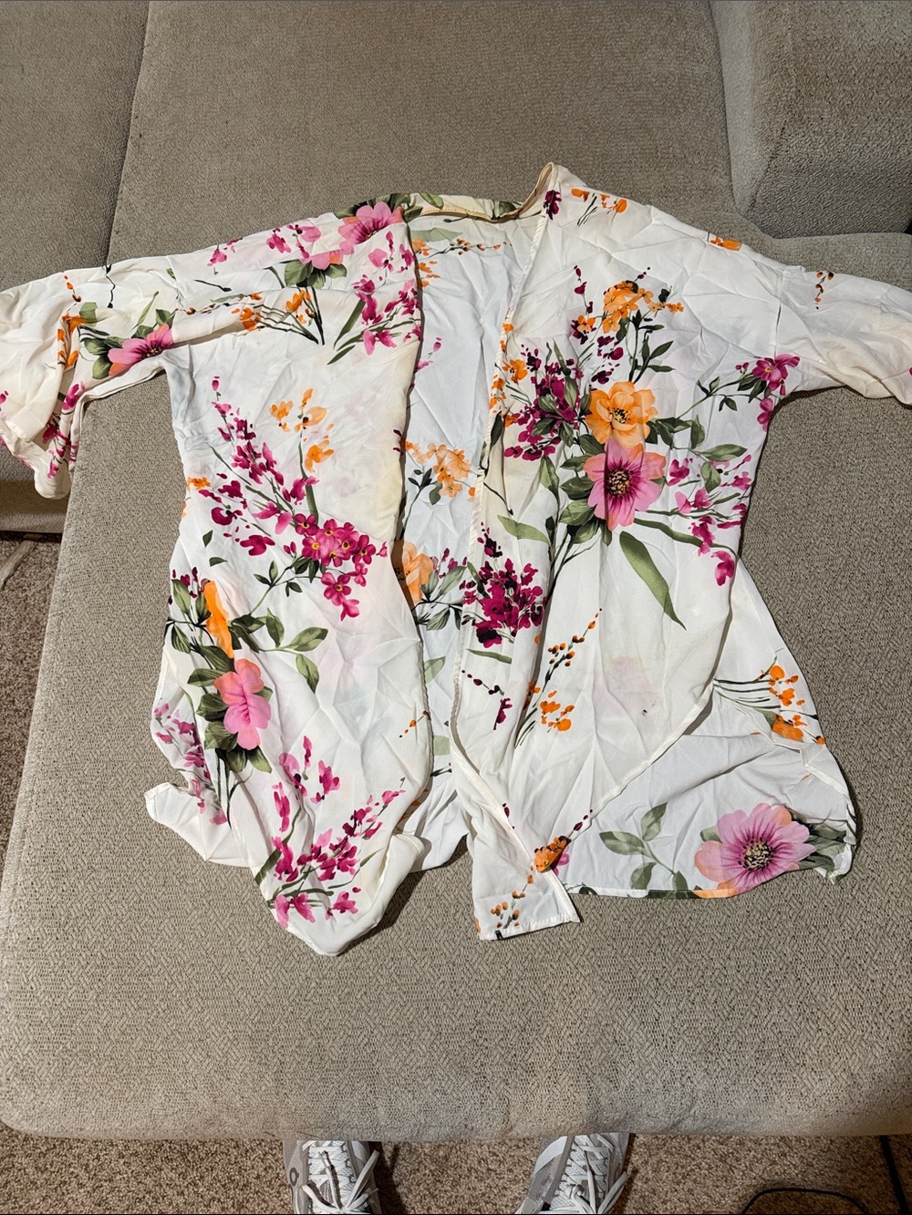 Bellamie White Floral Kimono with Pink & Orange Blooms